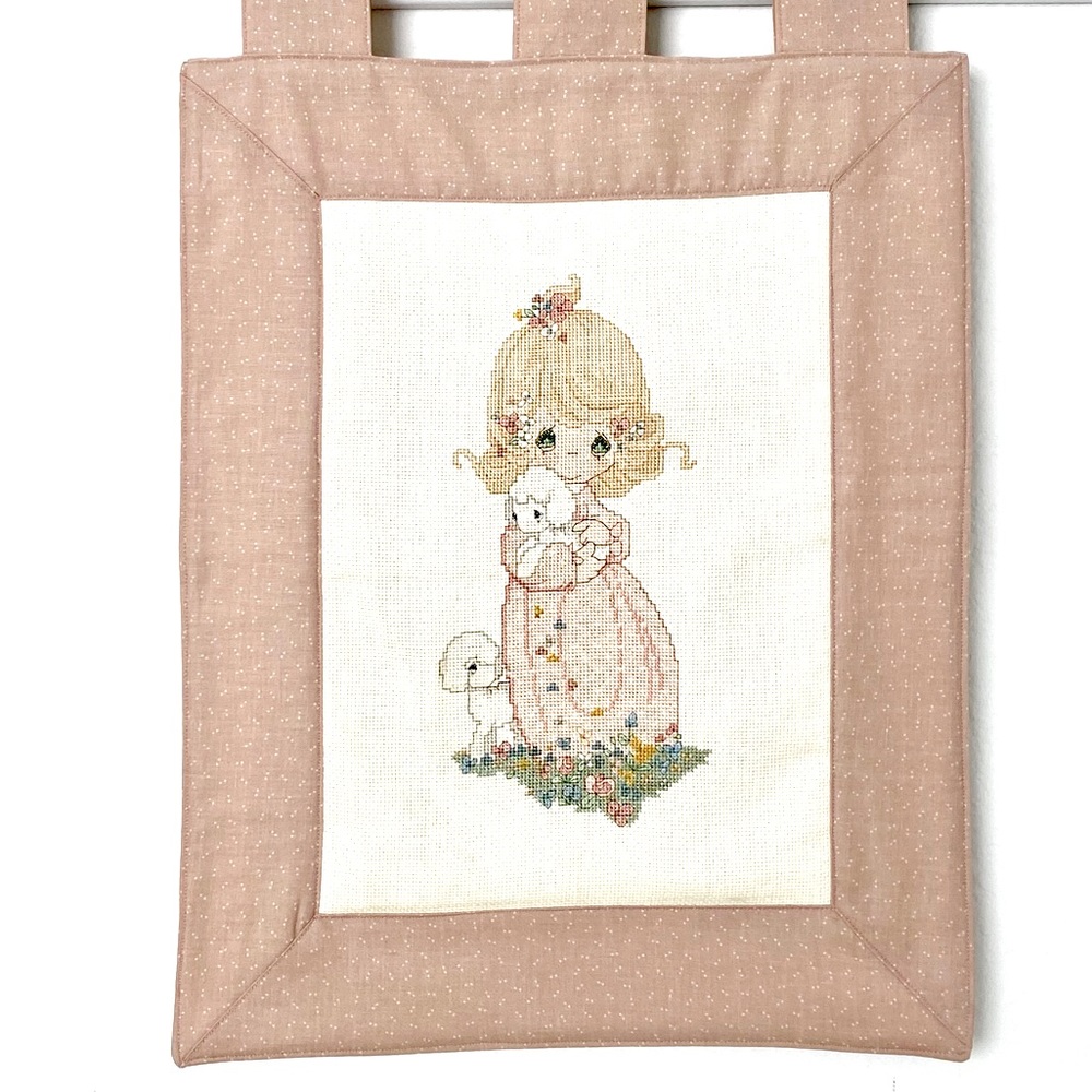 Precious moments hand made cross stitch hanging wall art.